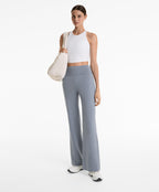 TURN UP WAIST FLARE LEG COTTON BLEND TROUSERS