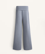 TURN UP WAIST FLARE LEG COTTON BLEND TROUSERS