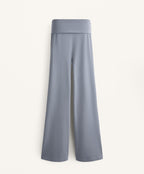 TURN UP WAIST FLARE LEG COTTON BLEND TROUSERS