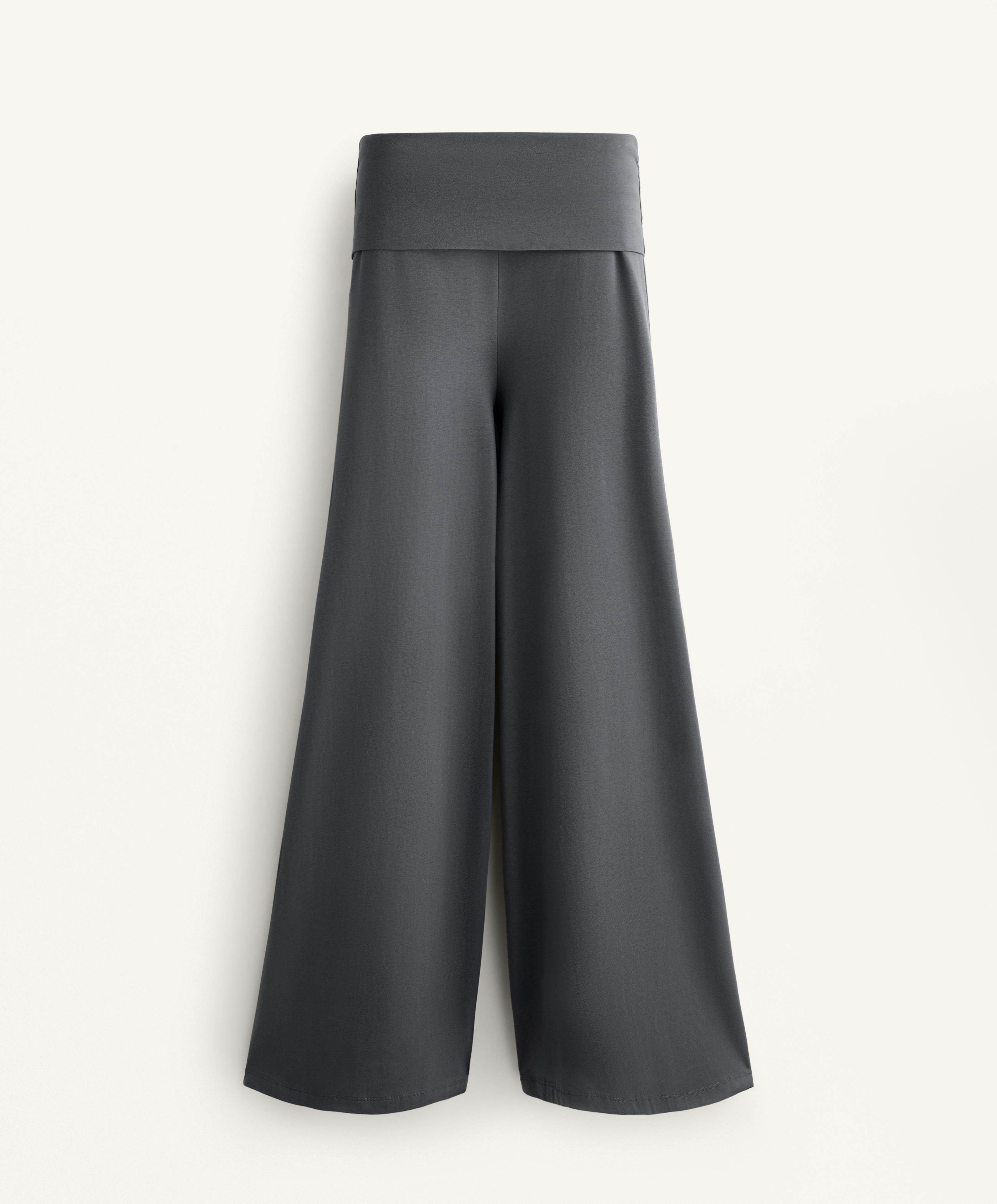 COTTON BLEND PALAZZO TROUSERS WITH TURN OVER WAISTBAND