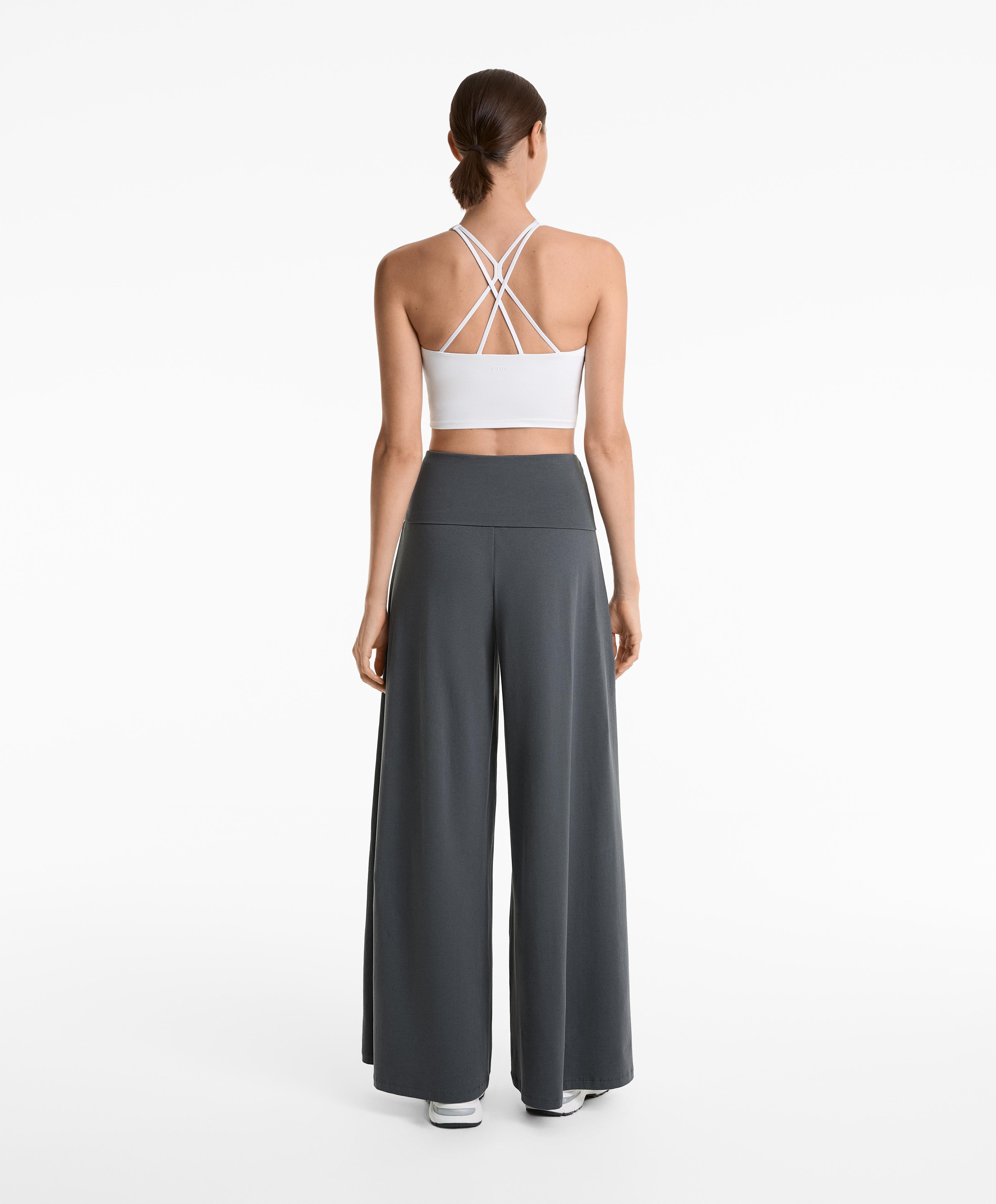 COTTON BLEND PALAZZO TROUSERS WITH TURN OVER WAISTBAND