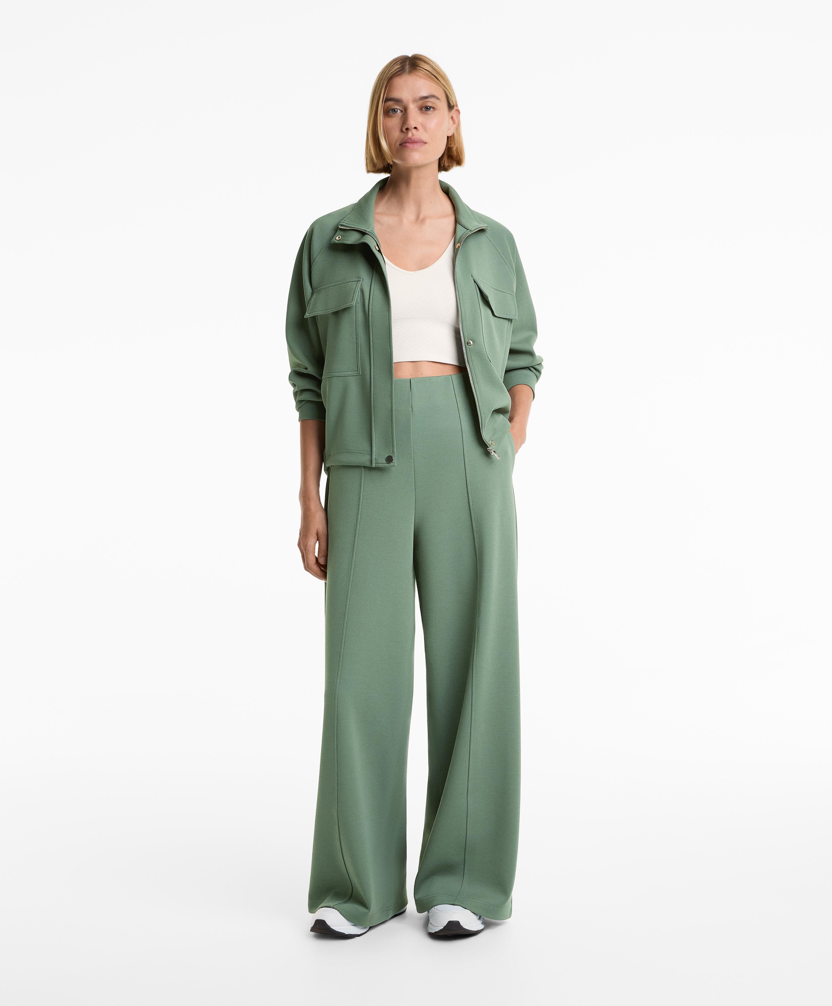 SUPER HIGH RISE PIQUE LONG TROUSERS WITH COTTON