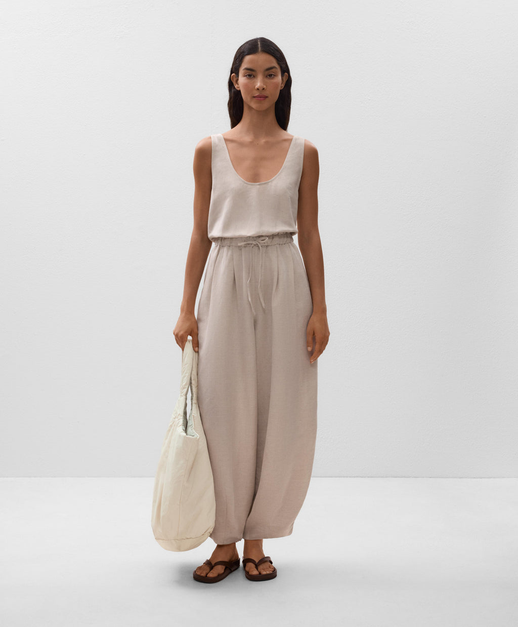LINEN BLEND BALLOON JUMPSUIT