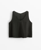 V NECK 100% LINEN TOP