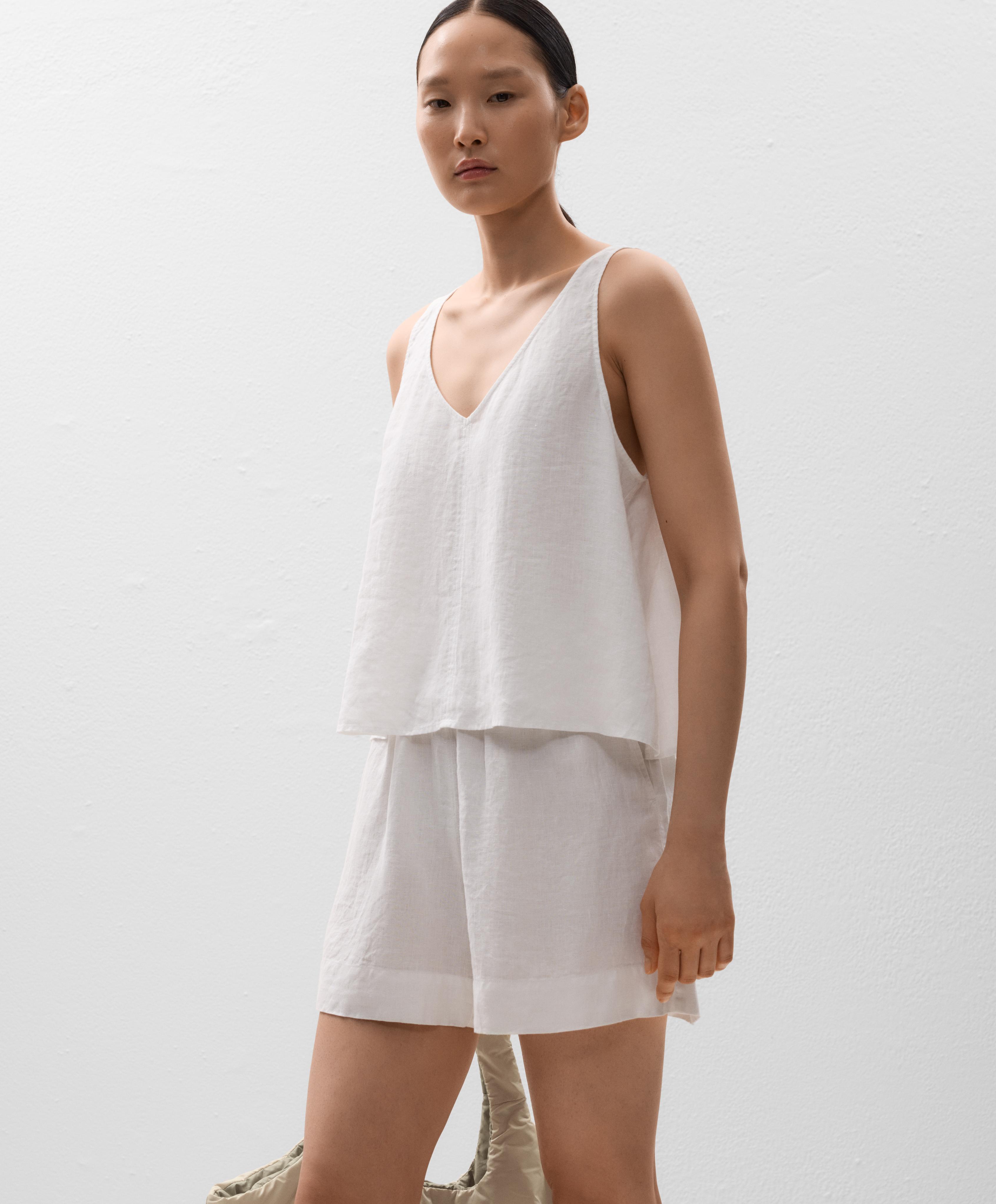 V NECK 100% LINEN TOP