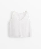 V NECK 100% LINEN TOP