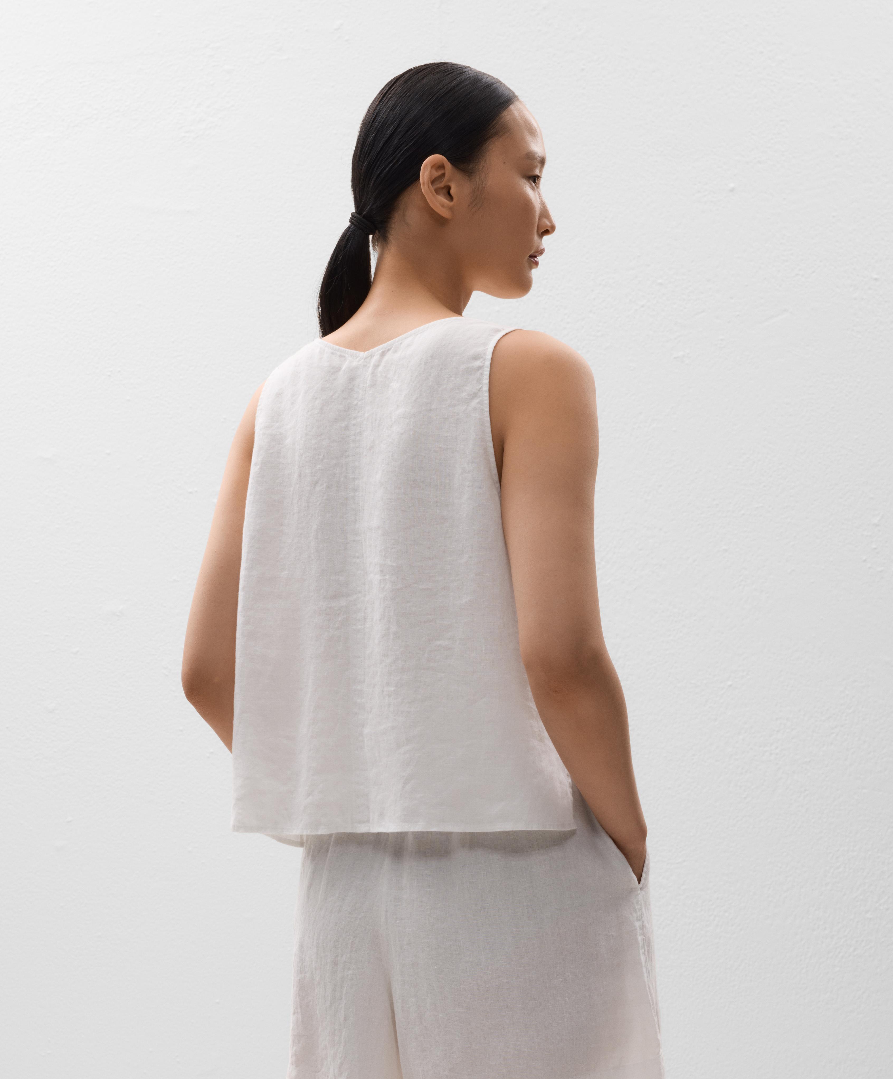 V NECK 100% LINEN TOP