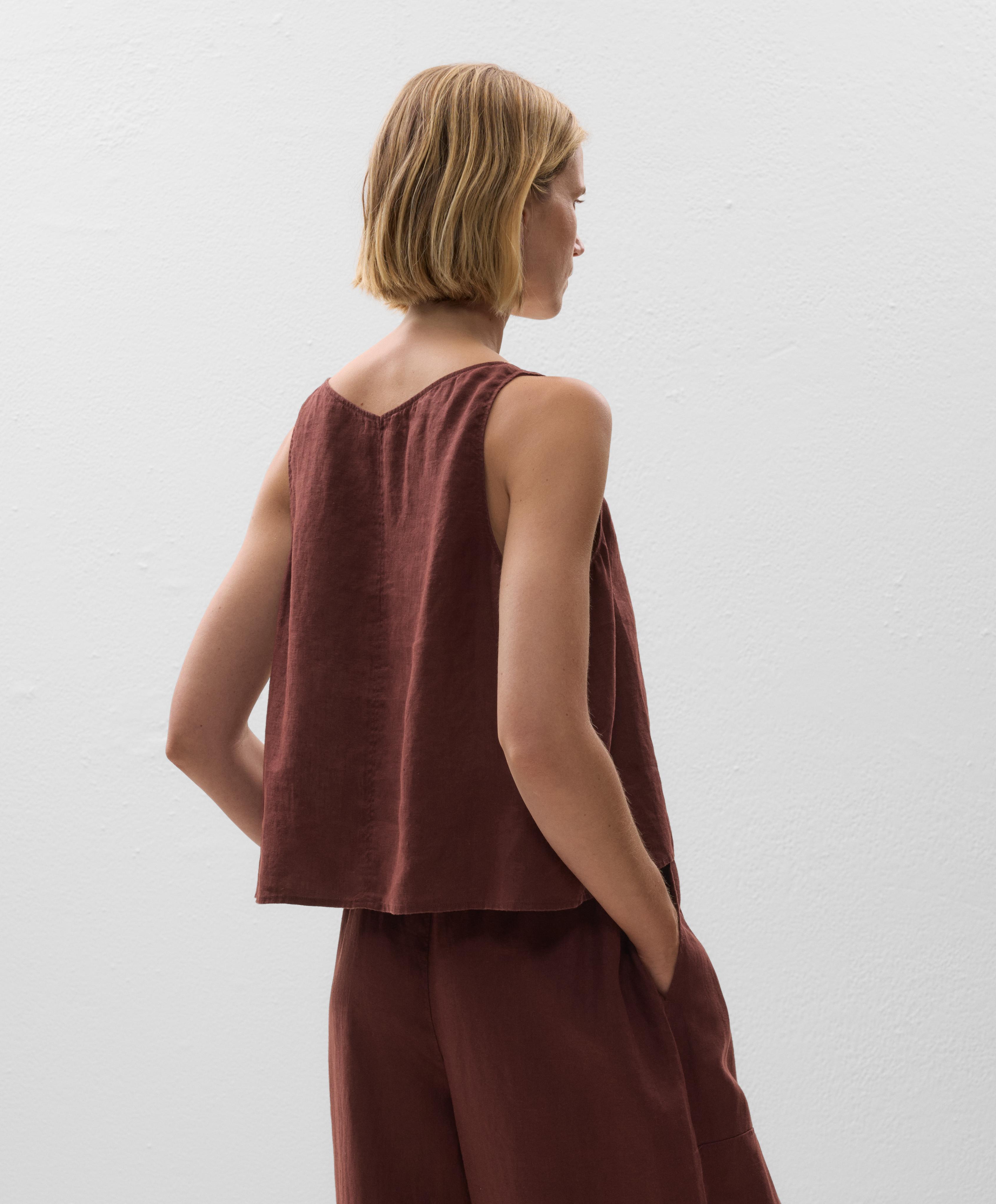 V NECK 100% LINEN TOP