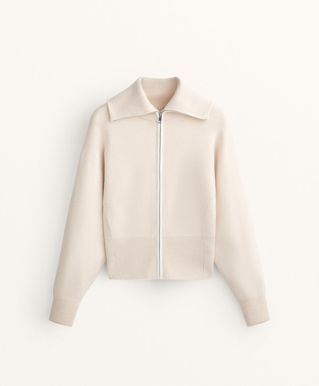 HIGH COLLAR KNIT JACKET WITH CONTRAST PIPING