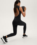 COMPRESSIVE HALF ZIP LONG JUMPSUIT