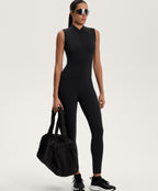 COMPRESSIVE HALF ZIP LONG JUMPSUIT