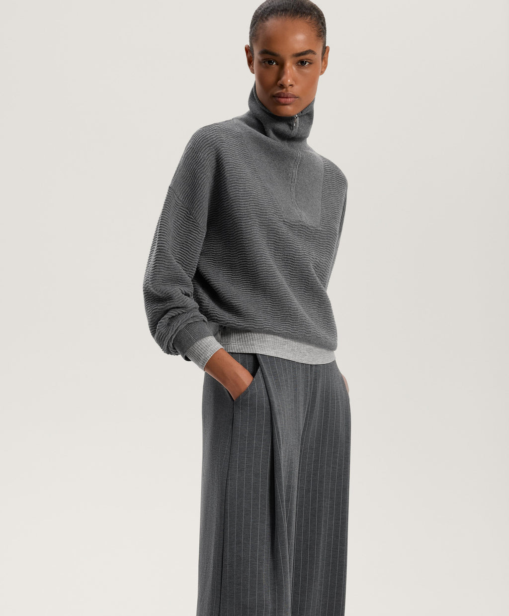 TEXTURED HALF ZIP KNIT JUMPER