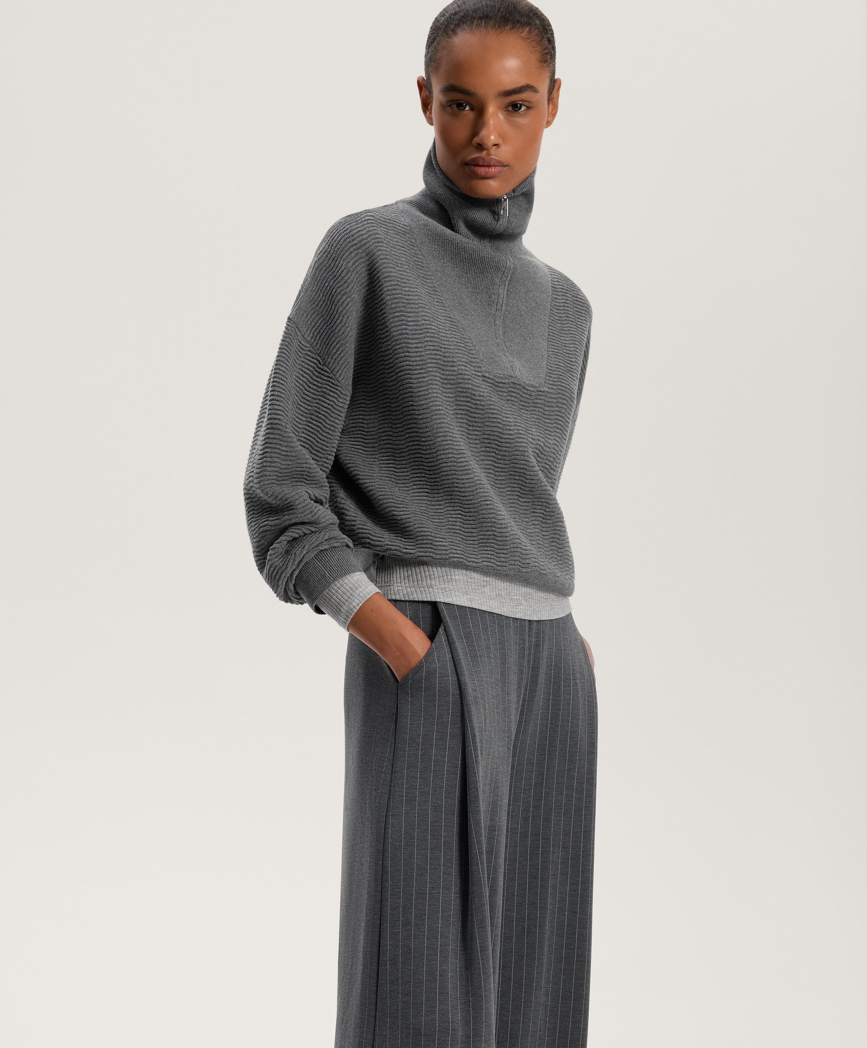 TEXTURED HALF ZIP KNIT JUMPER