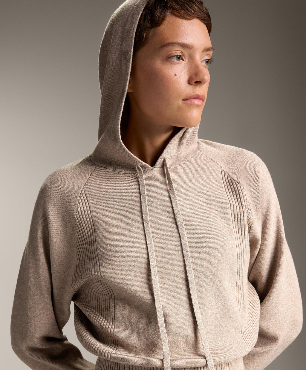 RIB JUMPER WITH DRAWSTRING HOOD AND FITTED WAIST