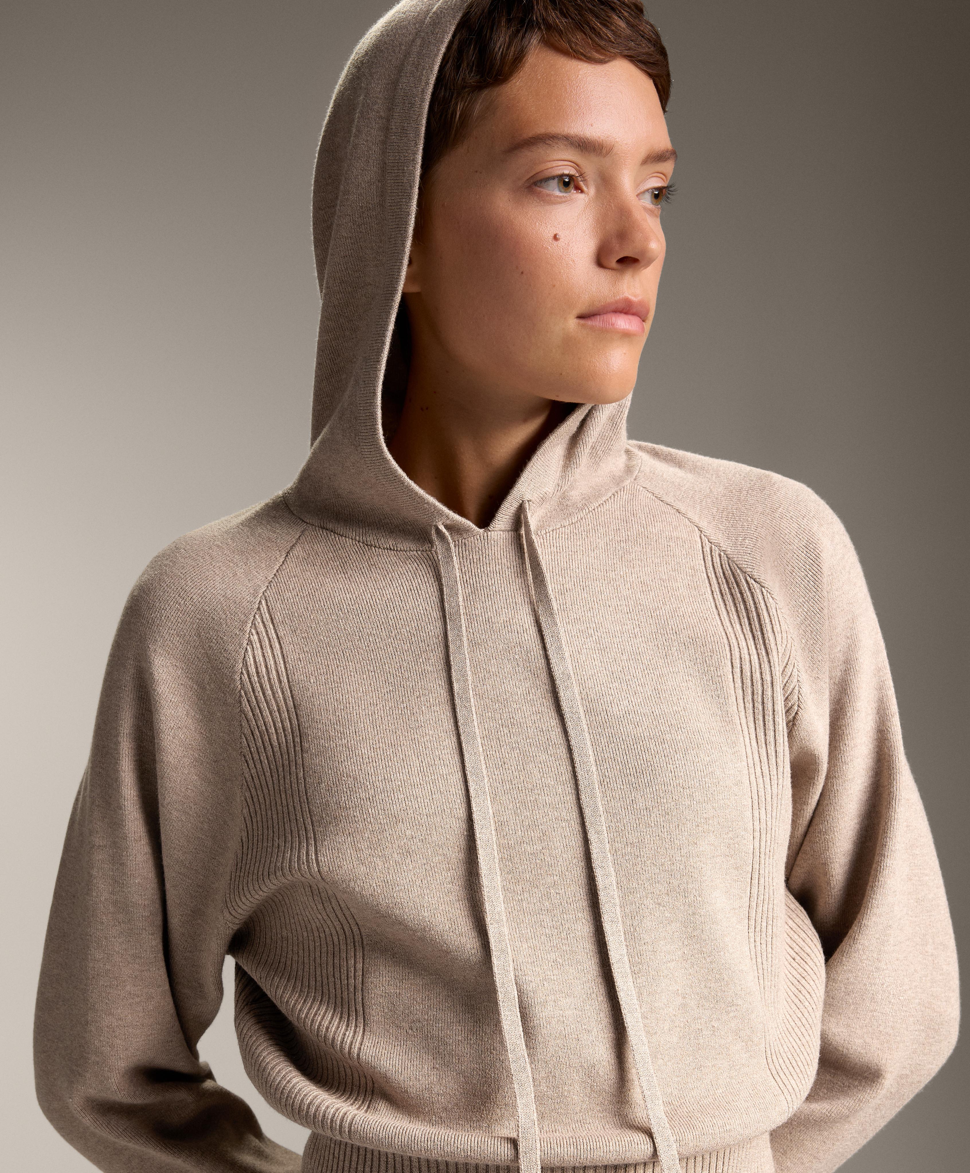 RIB JUMPER WITH DRAWSTRING HOOD AND FITTED WAIST