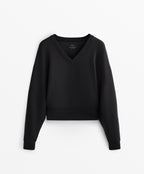 V NECK FITTED WAIST SWEATSHIRT WITH SOFT FEEL MODAL
