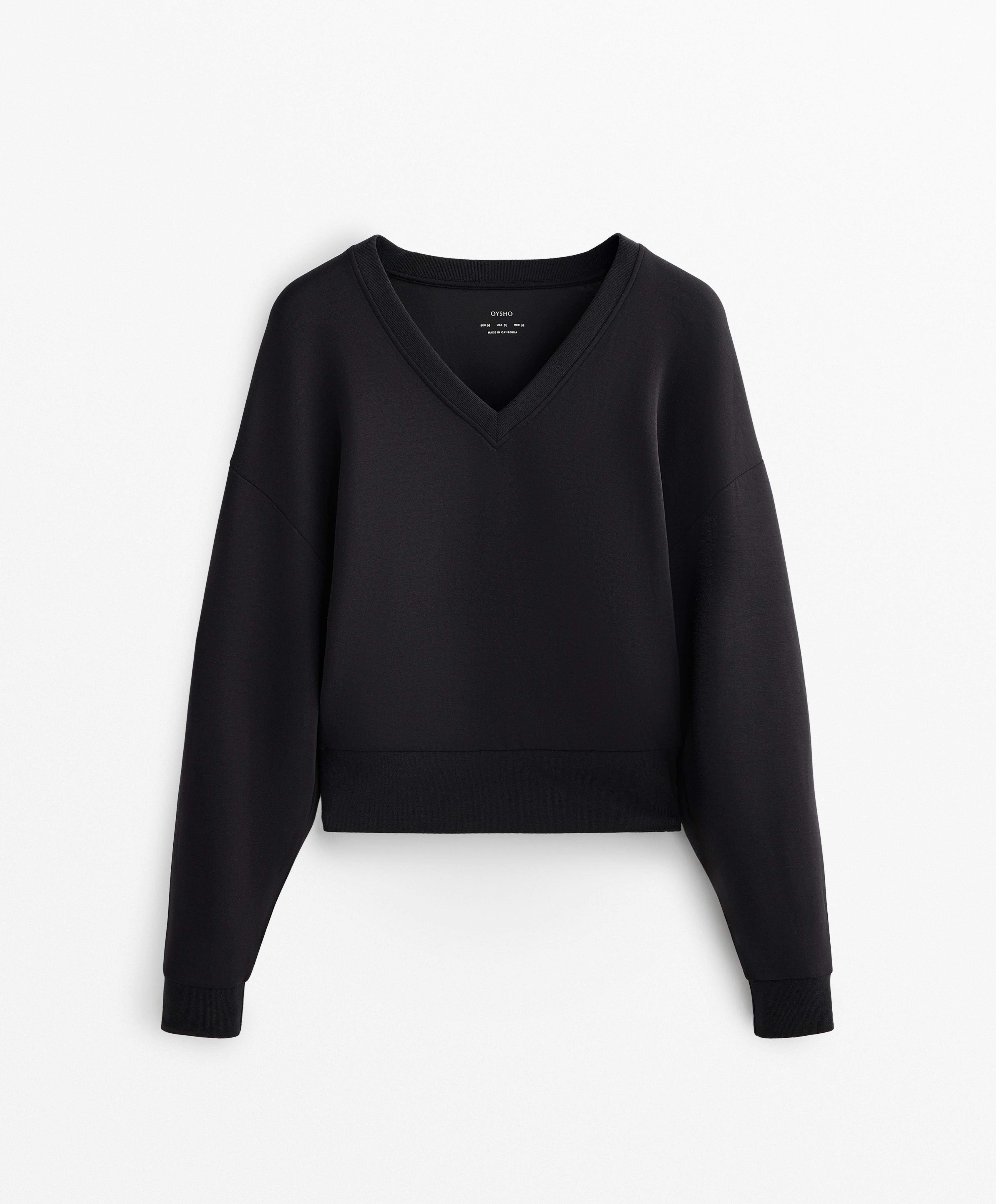 V NECK FITTED WAIST SWEATSHIRT WITH SOFT FEEL MODAL