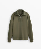 HALF ZIP SWEATSHIRT WITH RIB DETAIL IN SOFT TOUCH MODAL