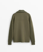 HALF ZIP SWEATSHIRT WITH RIB DETAIL IN SOFT TOUCH MODAL
