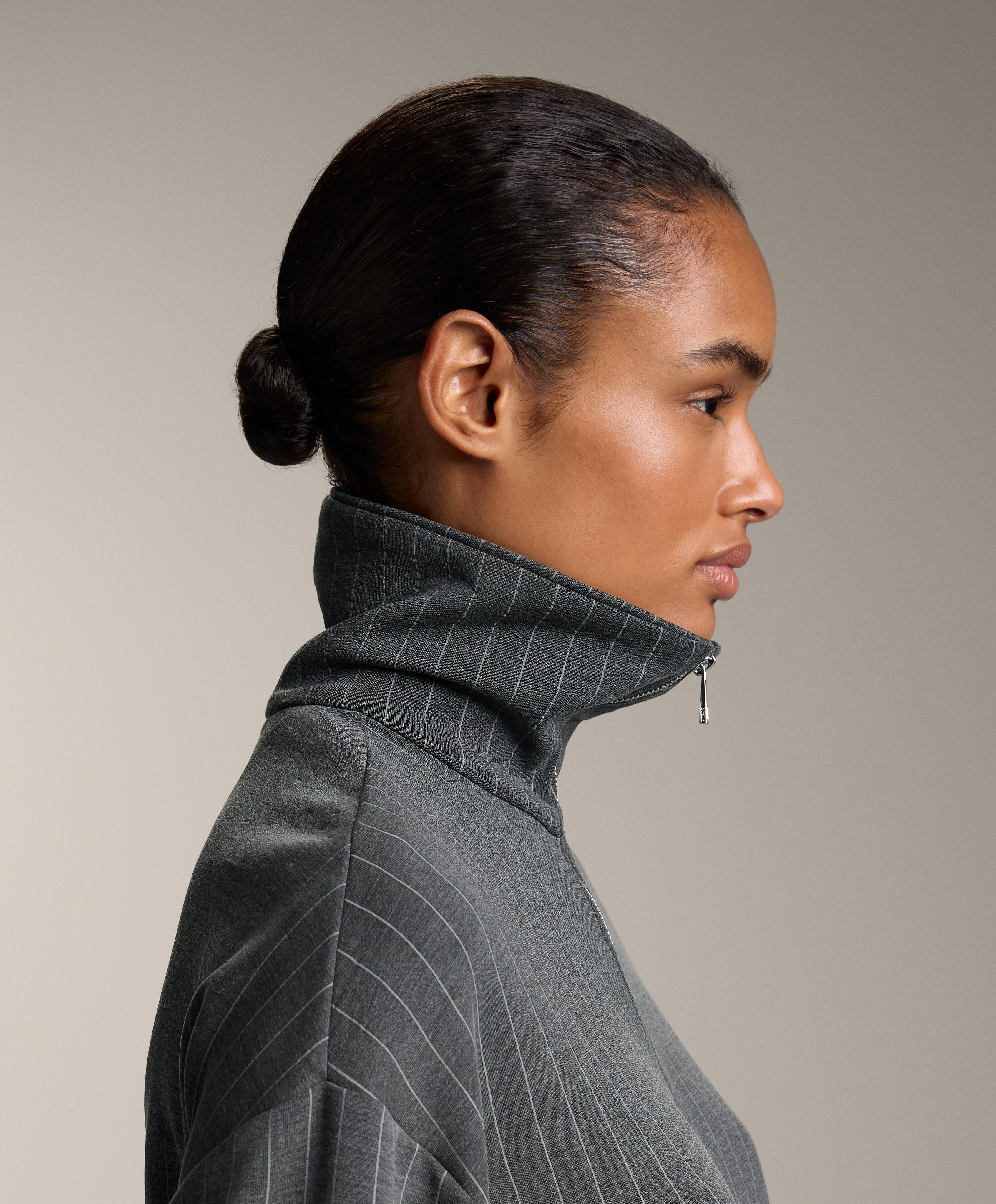 STRIPED BOXY JACKET WITH BACK PLEAT AND SOFT TOUCH MODAL