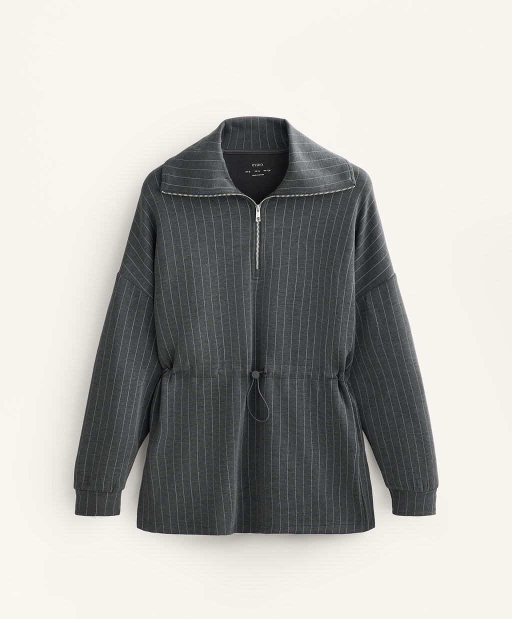 LONG STRIPED JACKET WITH ADJUSTABLE WAIST AND SOFT TOUCH MODAL
