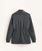 LONG STRIPED JACKET WITH ADJUSTABLE WAIST AND SOFT TOUCH MODAL