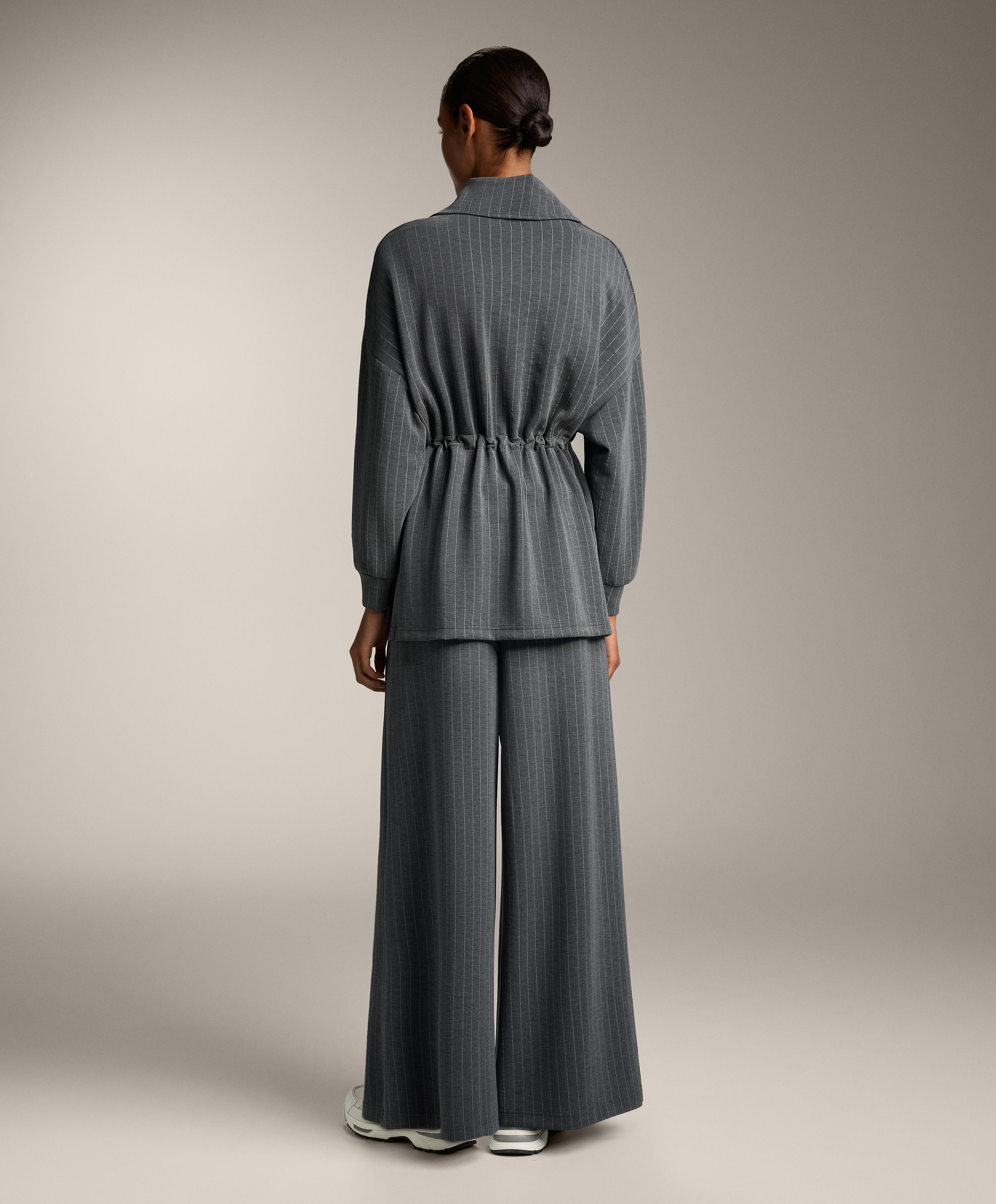 LONG STRIPED JACKET WITH ADJUSTABLE WAIST AND SOFT TOUCH MODAL