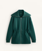 LONG JACKET WITH ADJUSTABLE WAIST, RIB COLLAR IN A COTTON BLEND