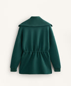 LONG JACKET WITH ADJUSTABLE WAIST, RIB COLLAR IN A COTTON BLEND