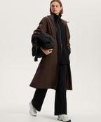 LONG JACKET WITH ADJUSTABLE WAIST, RIB COLLAR IN A COTTON BLEND