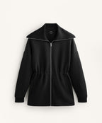 LONG JACKET WITH ADJUSTABLE WAIST, RIB COLLAR IN A COTTON BLEND
