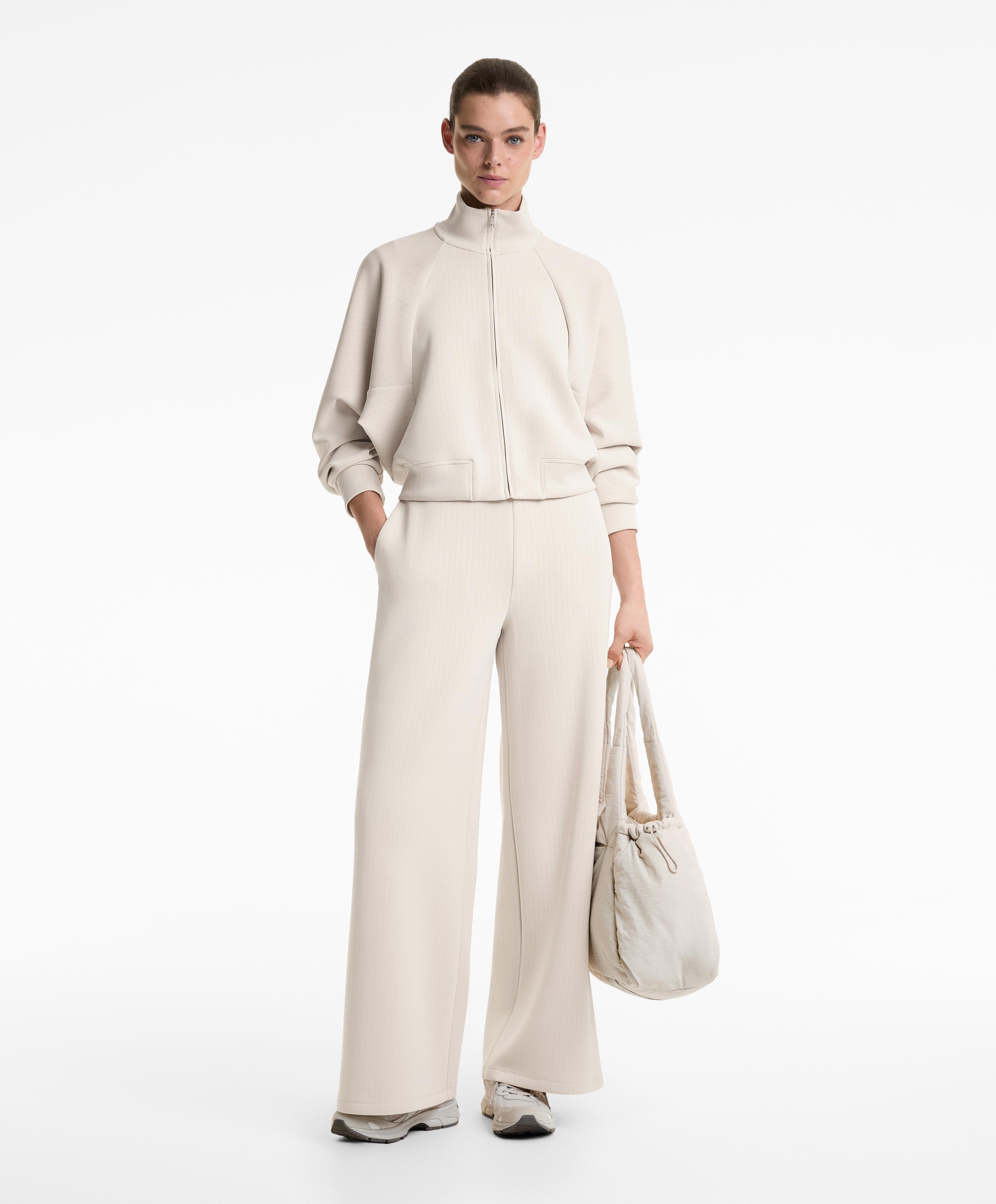 STRIPED HIGH NECK JACKET WITH SOFT TOUCH MODAL