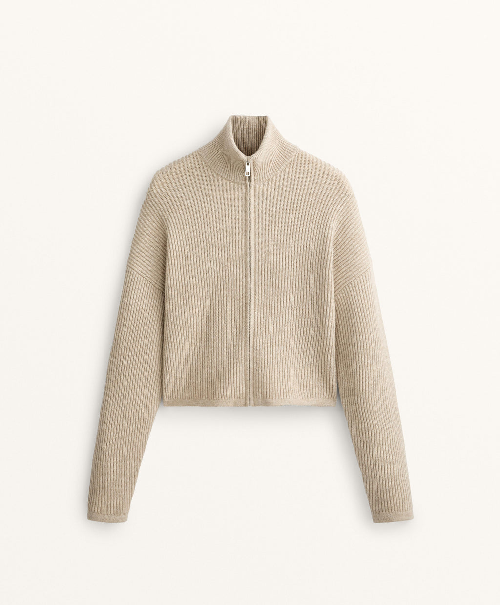 CROP HIGH NECK RIB KNIT JACKET