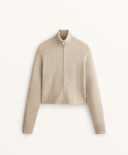 CROP HIGH NECK RIB KNIT JACKET
