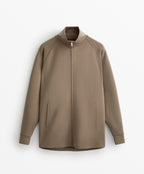 LONG STRIPED HIGH NECK JACKET WITH SOFT TOUCH MODAL