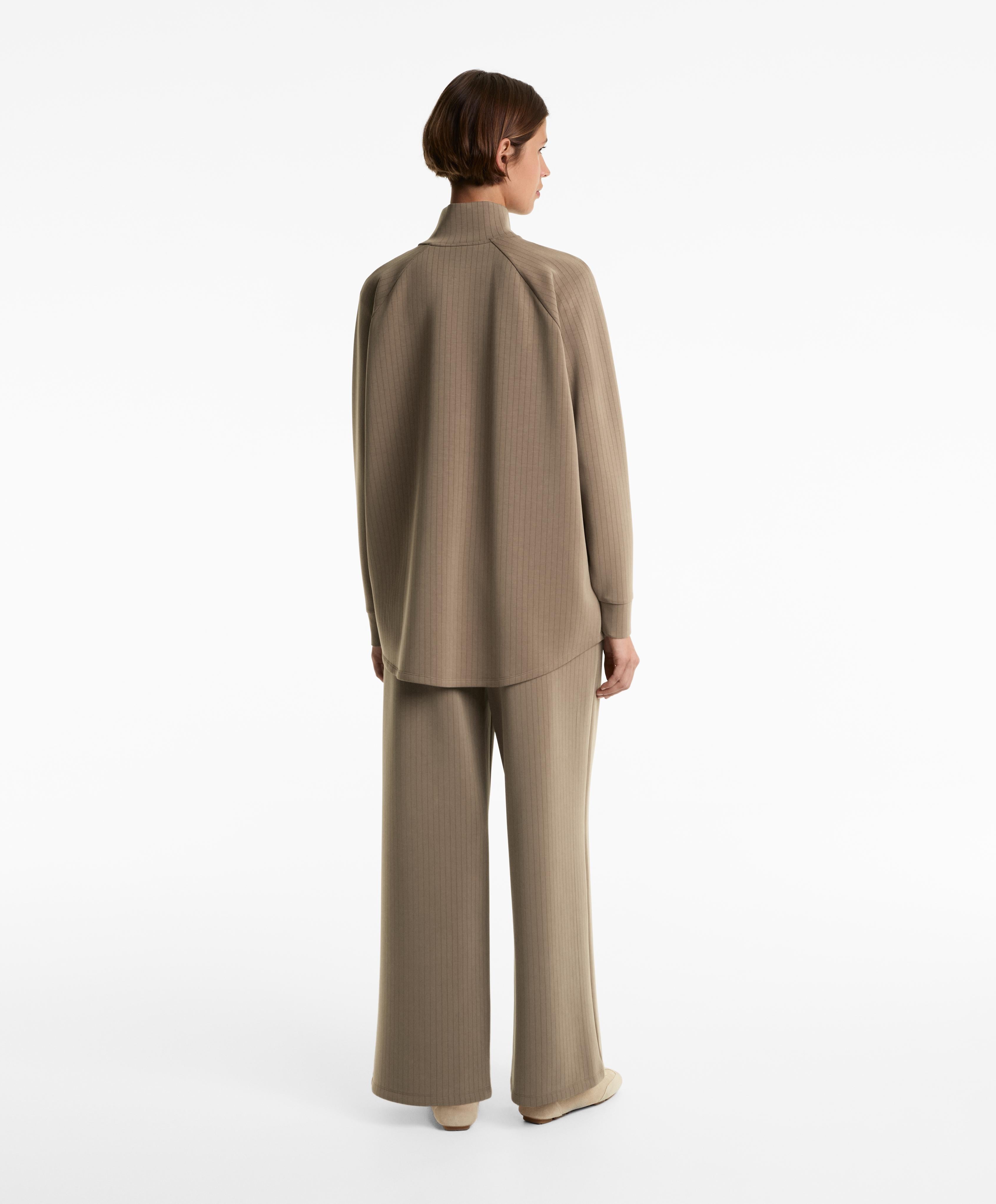 LONG STRIPED HIGH NECK JACKET WITH SOFT TOUCH MODAL
