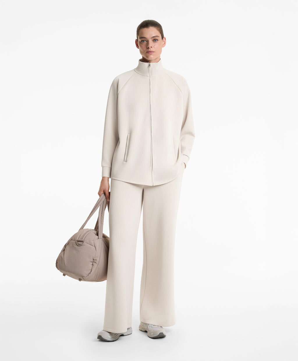LONG STRIPED HIGH NECK JACKET WITH SOFT TOUCH MODAL