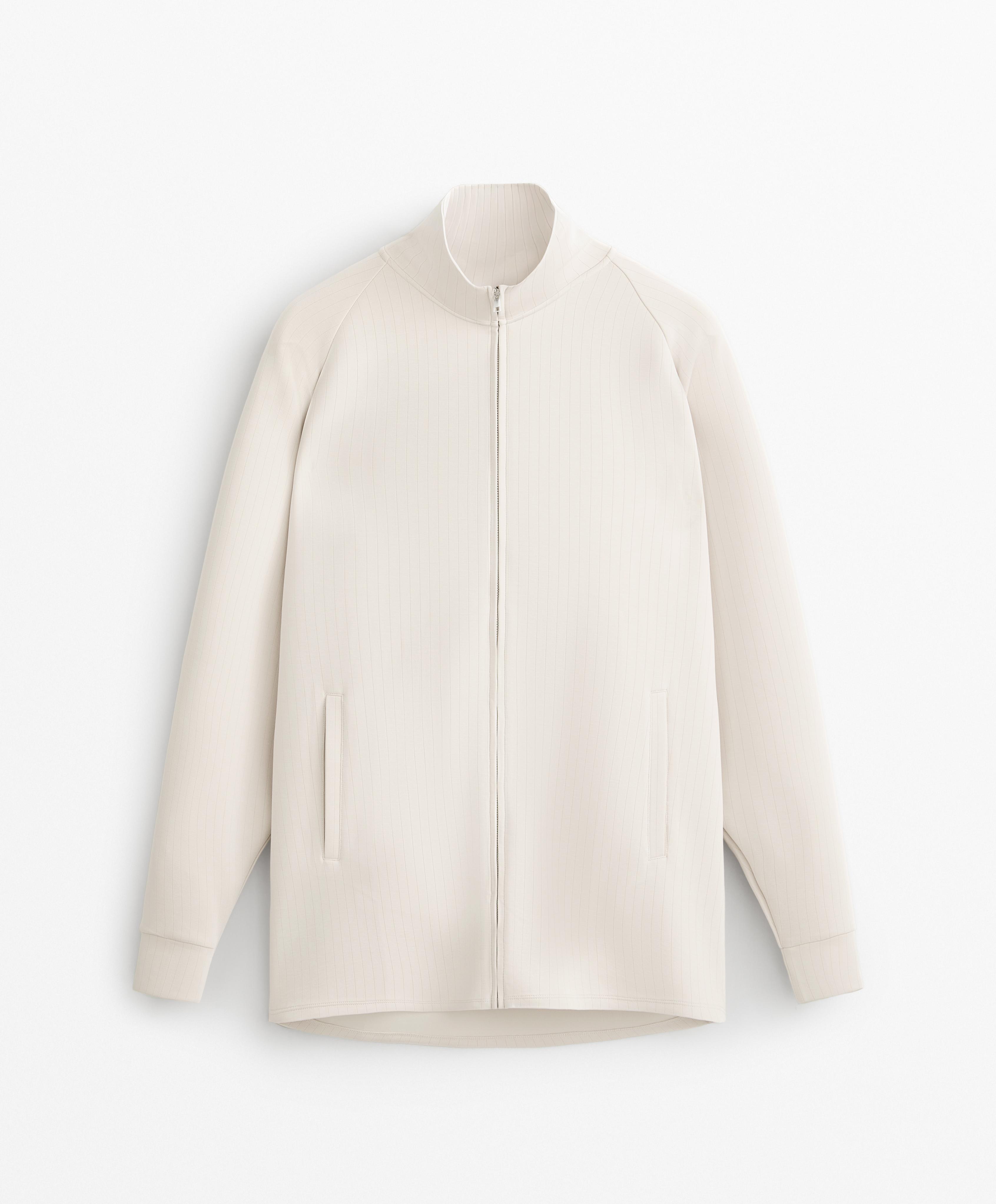 LONG STRIPED HIGH NECK JACKET WITH SOFT TOUCH MODAL