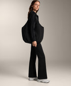 NEOPRENE EFFECT HIGH RISE FLARE TROUSERS