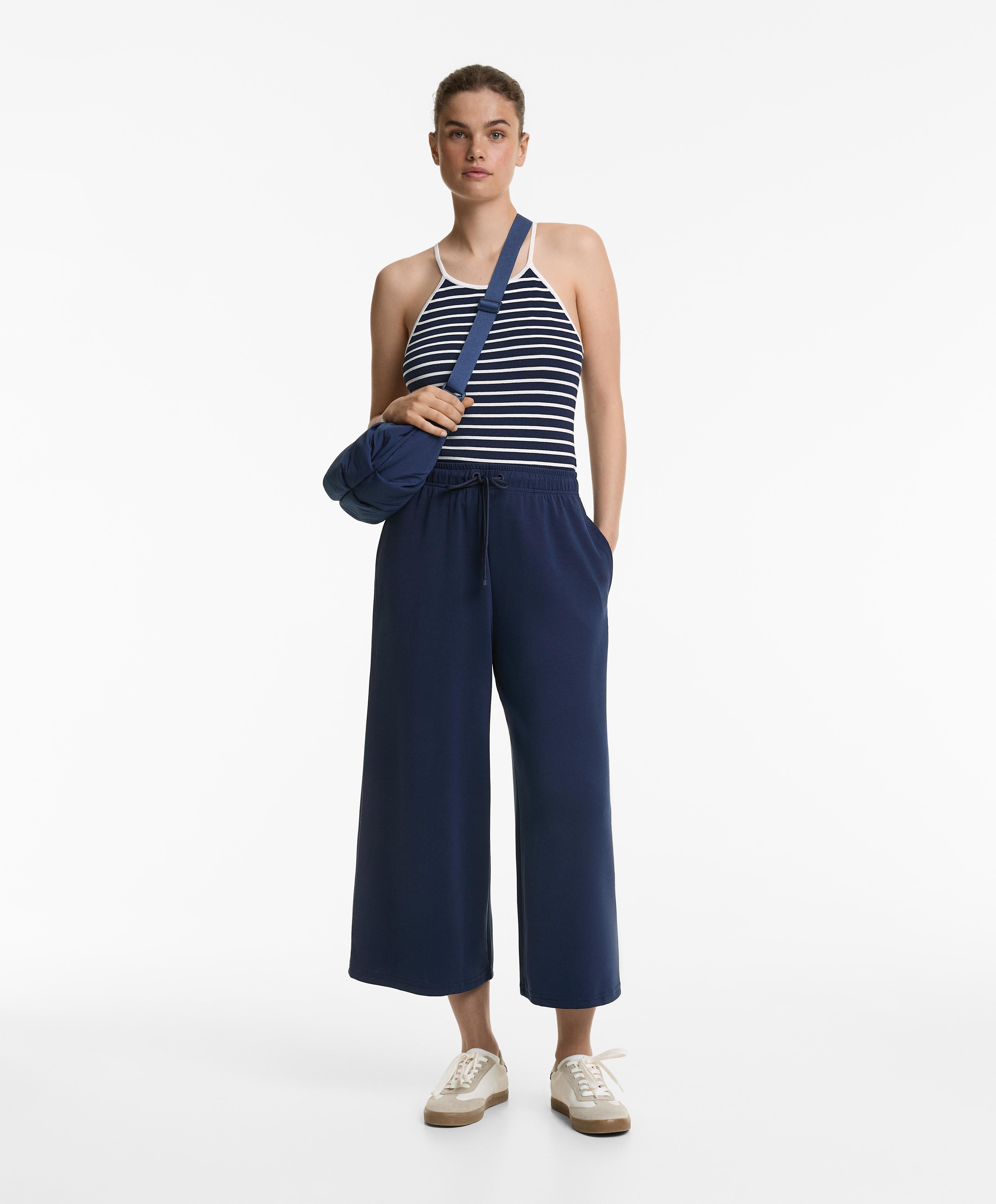 SOFT TOUCH WIDE LEG CROP TROUSERS WITH MODAL