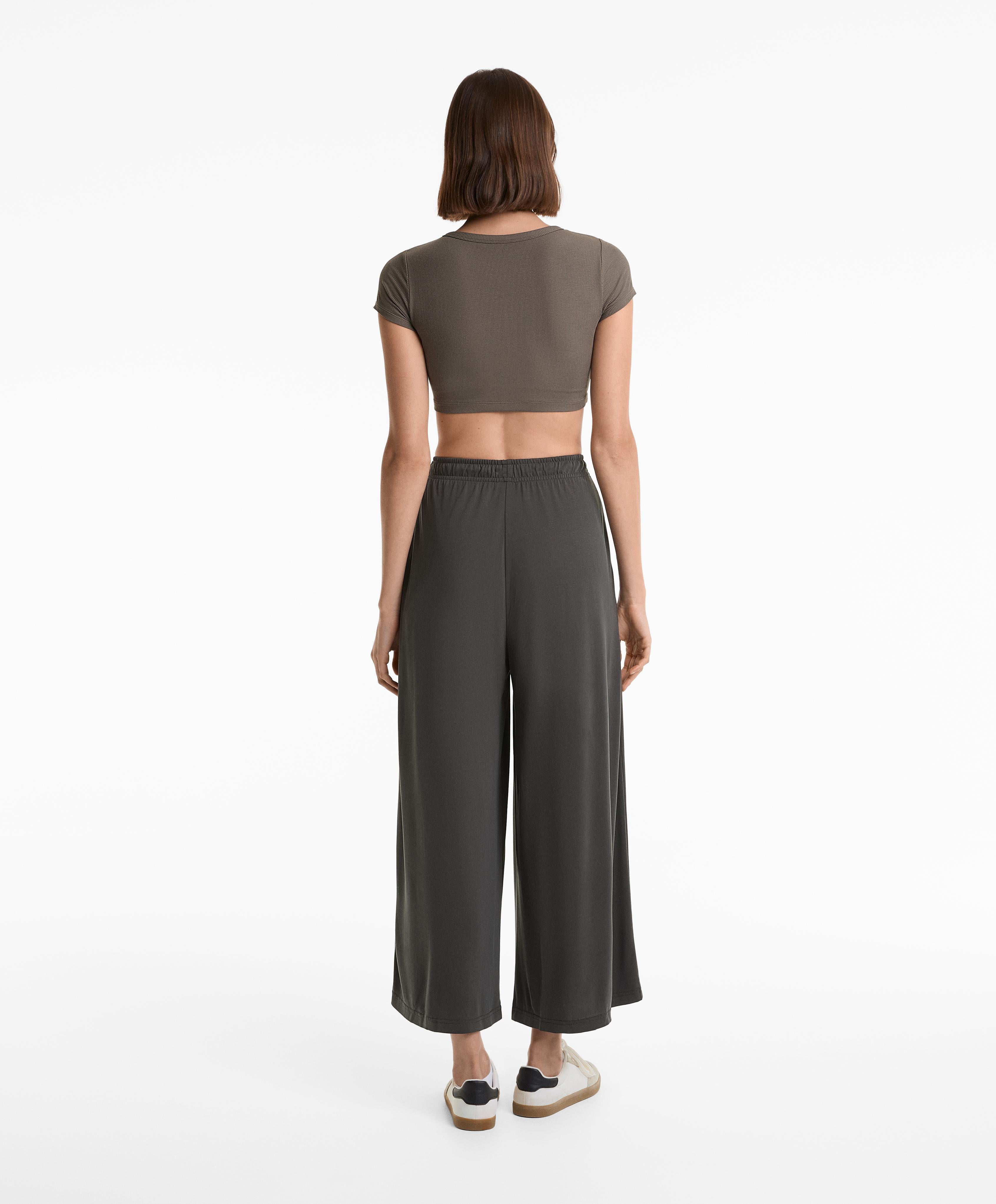 FLOWY WIDE LEG CROP TROUSERS WITH MODAL