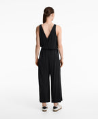 CROSSOVER BACK FLOWY MIDI JUMPSUIT WITH MODAL