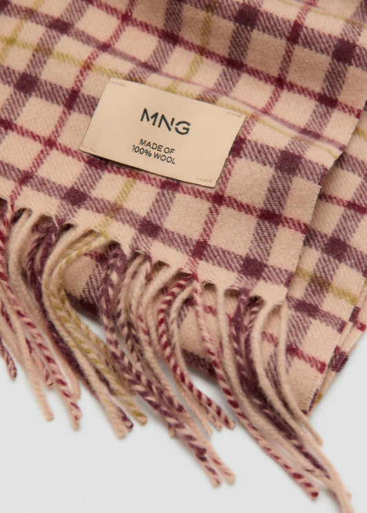Woollen Check Scarf Burgundy