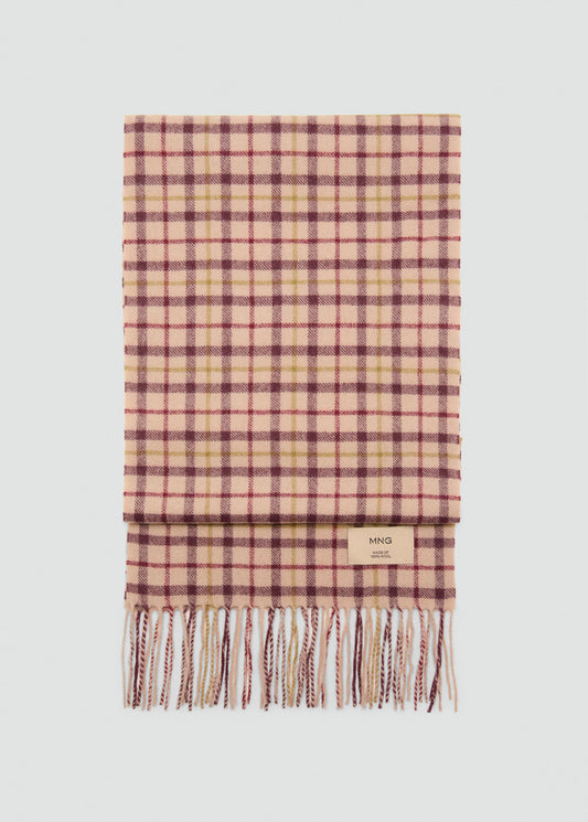 Woollen Check Scarf Burgundy