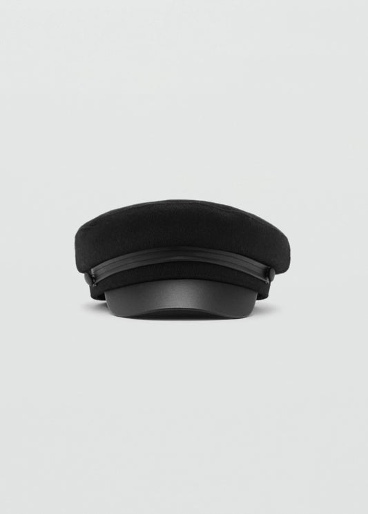 Wool Blend Baker Boy Cap Black