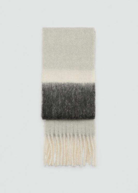 Striped Scarf With Tasselled Ends Grey