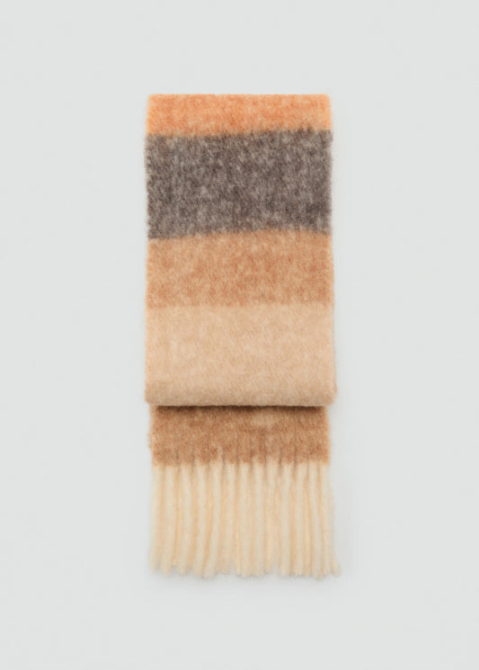 Striped Scarf With Tasselled Ends Brown