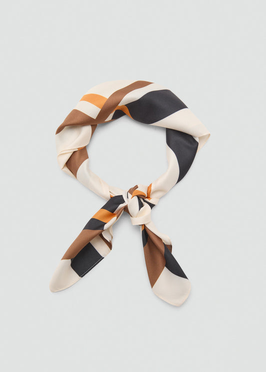 Striped Satin Scarf Ecru