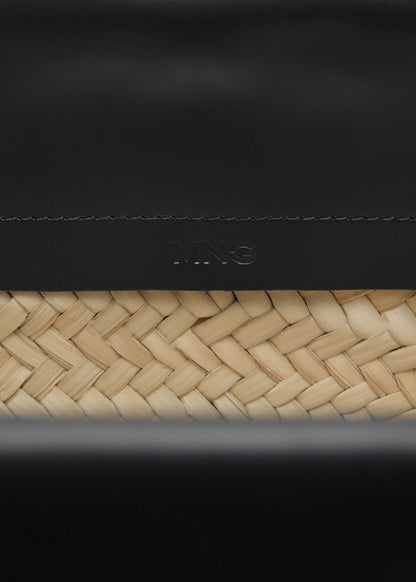 Small Natural Fibre Basket With Leather Fringes Black