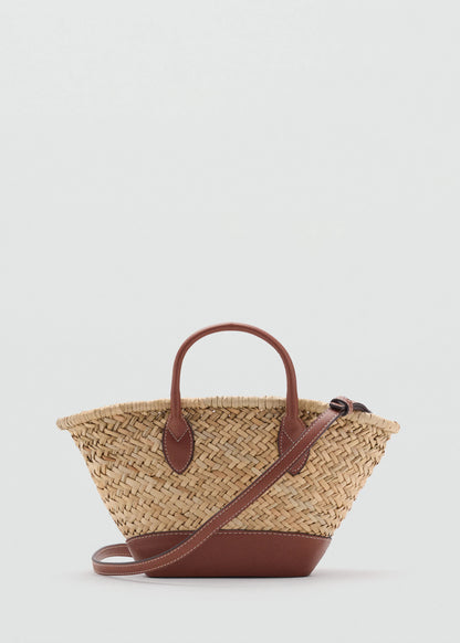 Small Natural Fibre Basket Leather